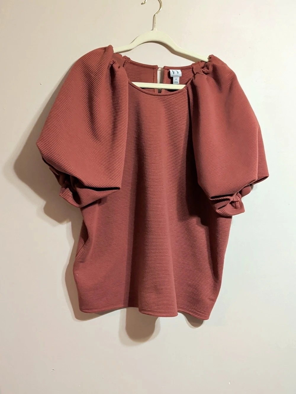 Worthington Mauve Pink Textured Puff Sleeve Top Blouse - Size 2X